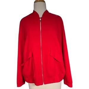 Chico's Clean Crepe Bomber Jacket Lightweight Red Polka Dot Lining Size 1 Zipper